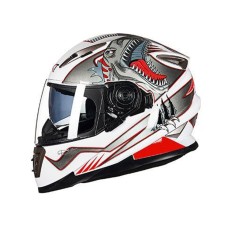 GXT Motorcycle Dinosaur Pattern White Full Coverage Protective Helmet Double Lens Motorbike Helmet, Size: XL