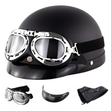 Soman Electromobile Motorcycle Half Face Helmet Retro Harley Helmet with Goggles(Matte Black)