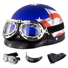 Soman Electromobile Motorcyl Motorcle Half Face Helme Retro Harley Helmet с защитными очками (Matte Blue USA Flag)