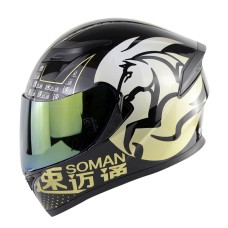 Soman SM-960 Motorcycle Electromobile Full Face Helmet Double Lens Protective Helmet(Gold with Gold Lens)