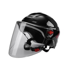 BYB X-206 Electric Motorcycle Men And Women Riding Motorcycle Safety Helmet, Specification: Transparent Long Lens(Bright Black)