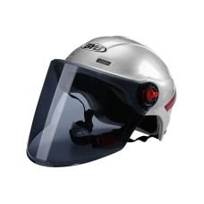 BYB X-206 Electric Motorcycle Men And Women Riding Motorcycle Safety Helmet, Specification: Tea Color Long Lens(Silver)