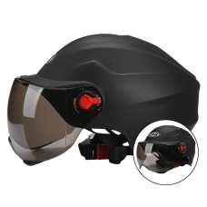BYB 207 Men And Women Electric Motorcycle Adult Helmet Universal Hard Hat, Specification: Tea Color Short Lens(Matt Black)