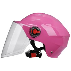 BYB 207 Men And Women Electric Motorcycle Adult Helmet Universal Hard Hat, Specification: Transparent Long Lens(Pink)
