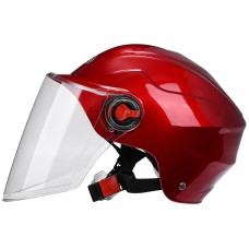 BYB 207 Men And Women Electric Motorcycle Adult Helmet Universal Hard Hat, Specification: Transparent Long Lens(Red)