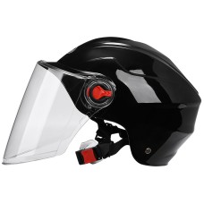 BYB 207 Men And Women Electric Motorcycle Adult Helmet Universal Hard Hat, Specification: Transparent Long Lens(Bright Black)