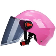 BYB 207 Men And Women Electric Motorcycle Adult Helmet Universal Hard Hat, Specification: Tea Color Long Lens(Pink)