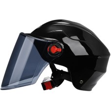 BYB 207 Men And Women Electric Motorcycle Adult Helmet Universal Hard Hat, Specification: Tea Color Long Lens(Bright Black)