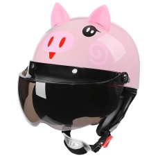 BYB 820 Children Four Seasons Universal Cartoon Electric Motorcycle Helmet, Specification: Tea Color Short Lens(Four Seasons Pink Pig)