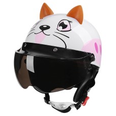 BYB 820 Children Four Seasons Universal Cartoon Electric Motorcycle Helmet, Specification: Tea Color Short Lens(Four Seasons White Cat)