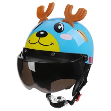 BYB 820 Children Four Seasons Universal Cartoon Electric Motorcycle Helmet, Specification: Tea Color Short Lens(Four Seasons Blue Elk)