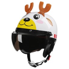 BYB 820 Children Four Seasons Universal Cartoon Electric Motorcycle Helmet, Specification: Tea Color Short Lens(Four Seasons White Elk)