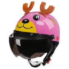 BYB 820 Children Four Seasons Universal Cartoon Electric Motorcycle Helmet, Specification: Tea Color Short Lens(Four Seasons Pink Elk)
