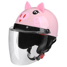 BYB 820 Children Four Seasons Universal Cartoon Electric Motorcycle Helmet, Specification: Transparent Long Lens(Four Seasons Pink Pig)