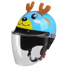 BYB 820 Children Four Seasons Universal Cartoon Electric Motorcycle Helmet, Specification: Transparent Long Lens(Four Seasons Blue Elk)