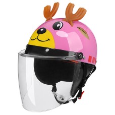 BYB 820 Children Four Seasons Universal Cartoon Electric Motorcycle Helmet, Specification: Transparent Long Lens(Four Seasons Pink Elk)