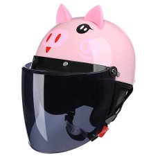 BYB 820 Children Four Seasons Universal Cartoon Electric Motorcycle Helmet, Specification: Tea Color Long Lens(Four Seasons Pink Pig)