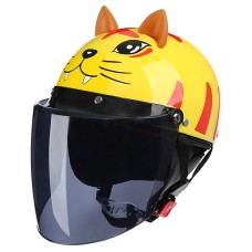 BYB 820 Children Four Seasons Universal Cartoon Electric Motorcycle Helmet, Specification: Tea Color Long Lens(Four Seasons Yellow Tiger)