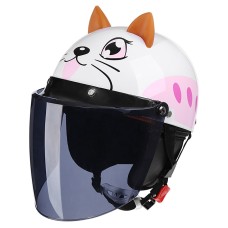 BYB 820 Children Four Seasons Universal Cartoon Electric Motorcycle Helmet, Specification: Tea Color Long Lens(Four Seasons White Cat)