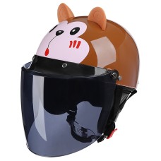 BYB 820 Children Four Seasons Universal Cartoon Electric Motorcycle Helmet, Specification: Tea Color Long Lens(Four Seasons Brown Monkey)