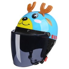 BYB 820 Children Four Seasons Universal Cartoon Electric Motorcycle Helmet, Specification: Tea Color Long Lens(Four Seasons Blue Elk)