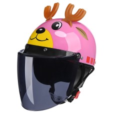 BYB 820 Children Four Seasons Universal Cartoon Electric Motorcycle Helmet, Specification: Tea Color Long Lens(Four Seasons Pink Elk)