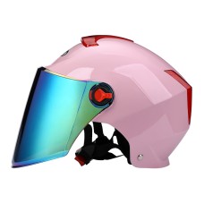 BYB X-335 Sunscreen Riding Electric Motorcycle Helme, Спецификация: красочная длинная линза (розовый)