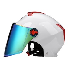 BYB X-335 Sunscreen Riding Electric Motorcycle Helme, Спецификация: красочная длинная линза (белый)