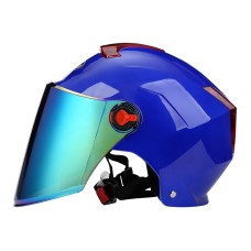 BYB X-335 Sunscreen Riding Electric Motorcycle Helme, Спецификация: красочная длинная линза (синий)