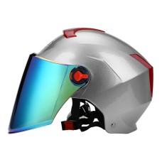 BYB X-335 Sunscreen Riding Electric Motorcycle Helmet, Specification: Colorful Long Lens(Silver)