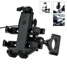WUPP CS-1098A1 Motorcycle Aluminum Alloy Eight-jaw Mobile Phone Charging Holder with Switch(Black)