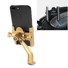 BENGGUO Bicycle Aluminum Alloy Mobile Phone Holder Electric Motorcycle Anti-Vibration Navigation Fixed Mobile Phone Holder Riding Equipment, Style:Rearview Mirror Installation(Gold)