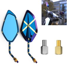 Motorcycle / Electromobile Modified Diamond-shaped Burnt Titanium Plating Rearview Mirror, Style:Fork Texture Gold Blue