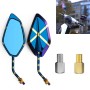 Motorcycle / Electromobile Modified Diamond-shaped Burnt Titanium Plating Rearview Mirror, Style:Fork Texture Gold Blue