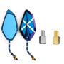 Motorcycle / Electromobile Modified Diamond-shaped Burnt Titanium Plating Rearview Mirror, Style:Fork Texture Silver Blue