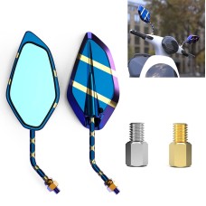 Motorcycle / Electromobile Modified Diamond-shaped Burnt Titanium Plating Rearview Mirror, Style:Twill Gold Blue