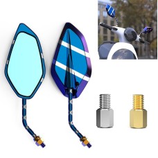 Motorcycle / Electromobile Modified Diamond-shaped Burnt Titanium Plating Rearview Mirror, Style:Twill Silver Blue