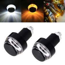 2 PCS Motorcycle Turn Double Light Grip Bar Plug Strobe Side Marker End LED Handlebar Lamp, Yellow and White Light