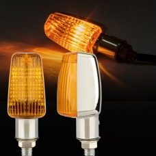 2 PCS PE-ZS102 Motorcycle Retro Style Turn Signal Light(Electroplated Silver + Yellow Light Shell)