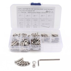 190 PCS 304 Stainless Steel Screws and Nuts M4 Hex Socket Head Cap Screws Gasket Wrench Assortment Set Kit