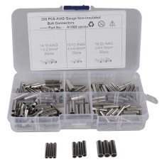 200 PCS Car / Boat AWG Gauge Non-Insulated Butt Connectors Ferrule Cable Crimp Terminal Kit