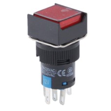 Car DIY Square Button Push Switch with Lock & LED Indicator, AC 220V(Red)