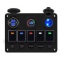 CS-847A1 Multi-function Combination Switch Panel Color Screen Voltmeter + Cigarette Lighter Socket + 5 Way Switches + Dual USB Charger for Car RV Marine Boat