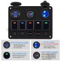 CS-847A1 Multi-function Combination Switch Panel Color Screen Voltmeter + Cigarette Lighter Socket + 5 Way Switches + Dual USB Charger for Car RV Marine Boat