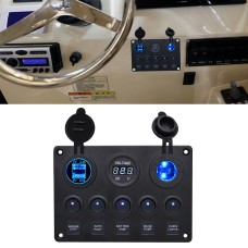 Многофункциональный комбинированный переключатель Вольтметр + сигаретный зажигалка + 5-часовые переключатели + двойное USB-зарядное устройство для Car RV Marine Boat (Blue Light)