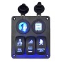 5Pin Multi-function Combination Switch Panel Cigarette Lighter Socket + Double Lights 3 Way Switches + Dual USB Charger  for Car RV Marine Boat