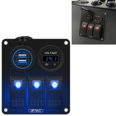 Multi-functional Combination Switch Panel 12V / 24V 3 Way Switches + Dual USB Charger for Car RV Marine Boat (Blue Light)