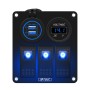 Multi-functional Combination Switch Panel 12V / 24V 3 Way Switches + Dual USB Charger for Car RV Marine Boat (Blue Light)