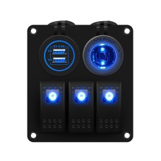 Multi-functional Combination Switch Panel 12V / 24V 3 Way Switches + Dual USB Charger for Car RV Marine Boat (Blue Light)