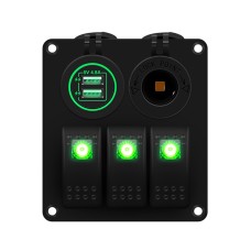 Multi-functional Combination Switch Panel 12V / 24V 3 Way Switches + Dual USB Charger for Car RV Marine Boat (Green Light)